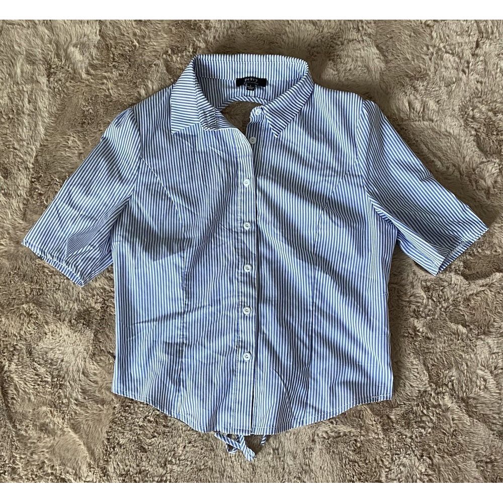 Privy Blue And White Striped Button-down Blouse‎ Top